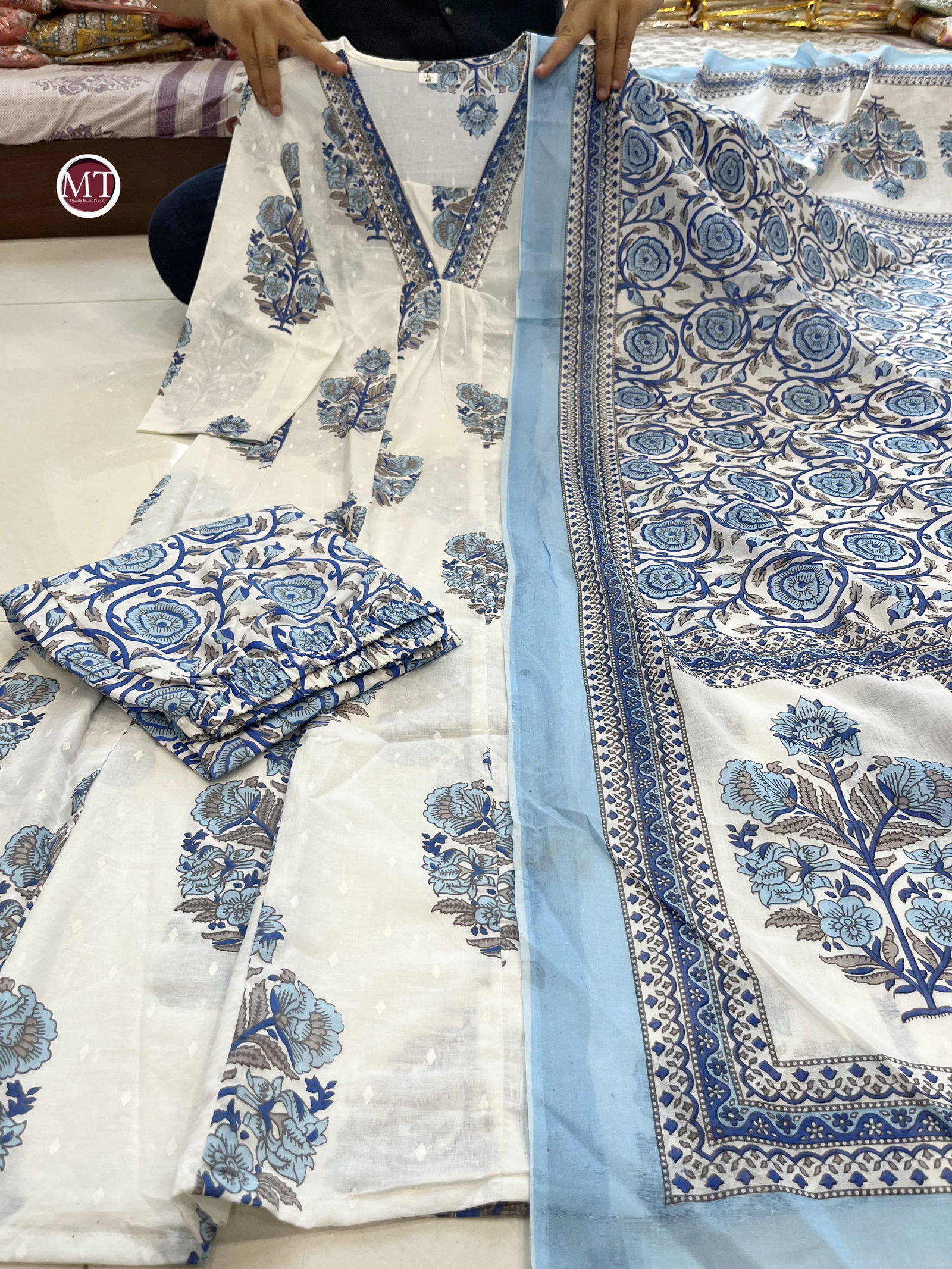 MT Designer Printed Premium Cotton Kurti With Bottom Dupatta Wholesale Price In Surat
